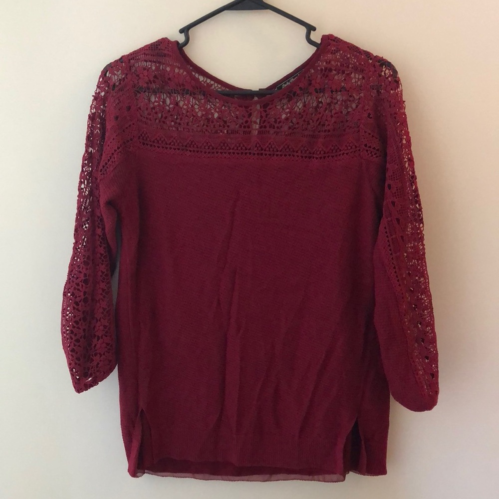 Lucky brand red shirt with crochet top